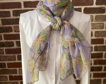 Vintage Geometric Scarf, Abstract X Marks Print, Purple Orange Green Neck Scarf, Retro Fashion