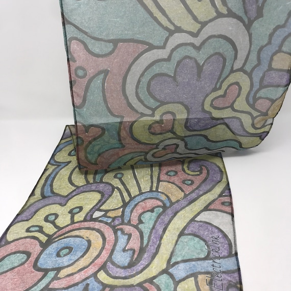 Super Graffiti Print Scarf, Hand Colored Sheer Scarf, Art Wear Scarf by ElectrickInk Oblong Scarf