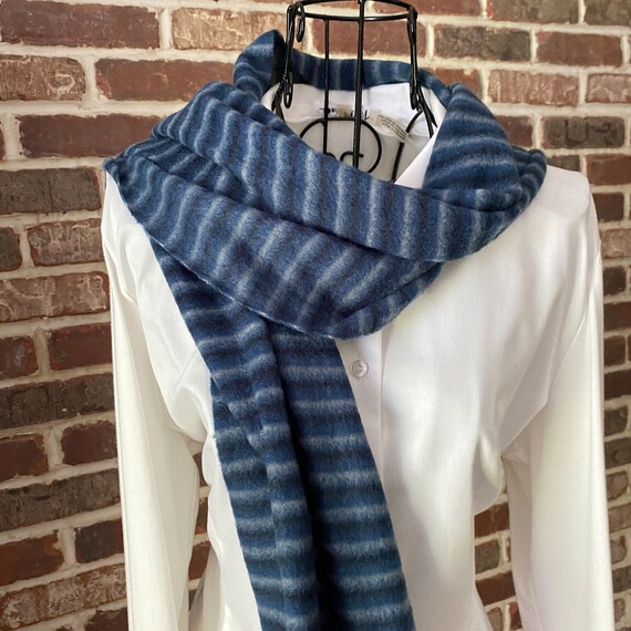 Fleece Ski Scarf, Slate Blue and Charcoal Gray Stripes Scarf