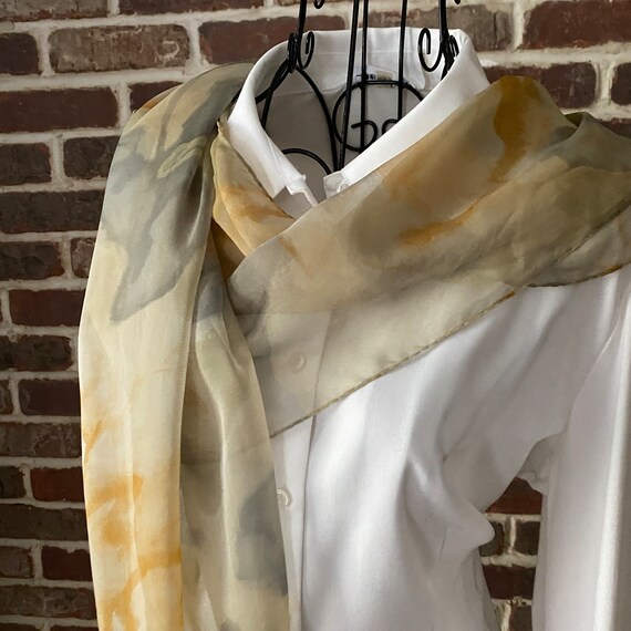 Pinto Vintage Gossamer Abstract Floral Scarf, Sheer Long  Scarf, Sand and Smoke Grey Roses