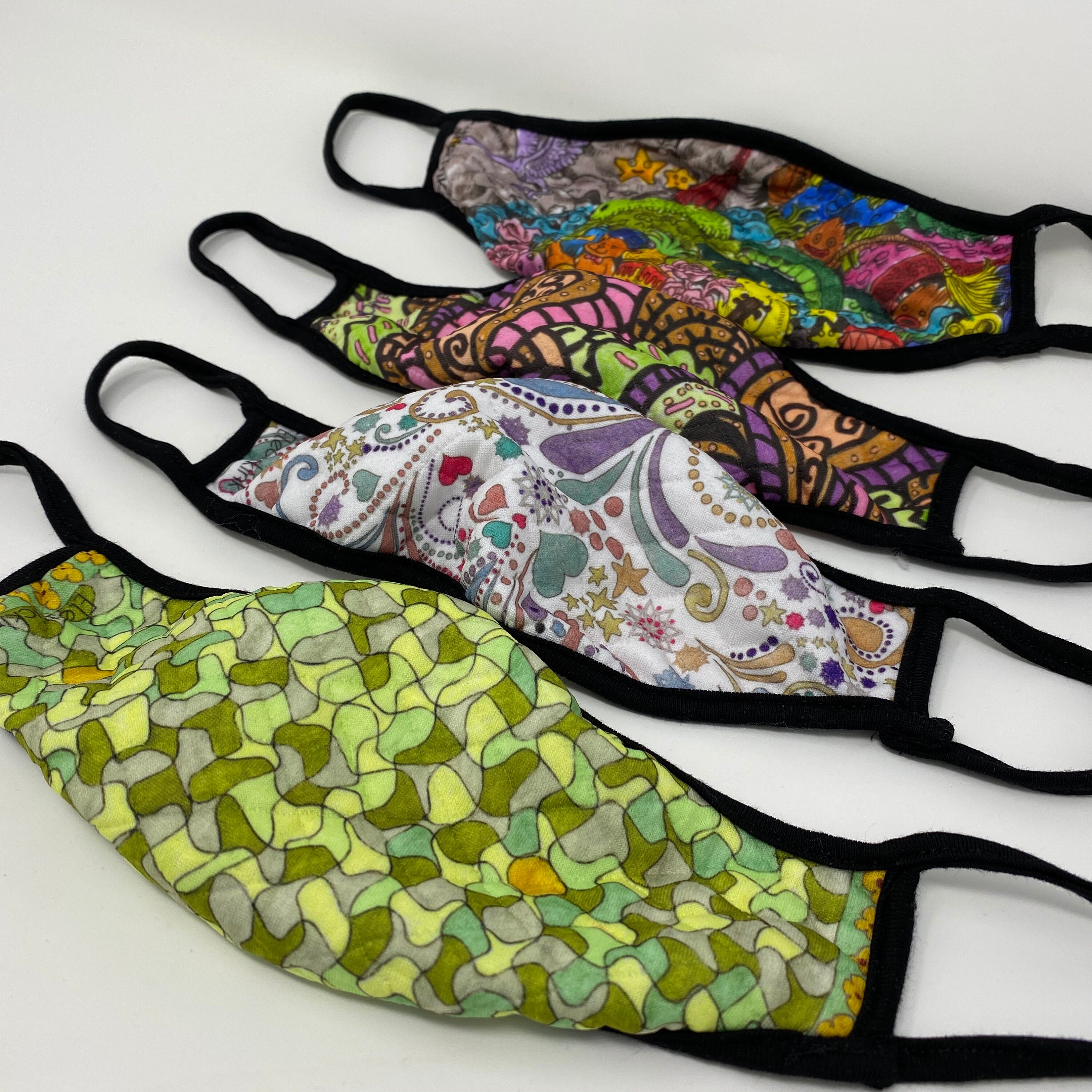 Face Mask, Quilted Fabric Fashionable Swirl & Heart Designed, Washable