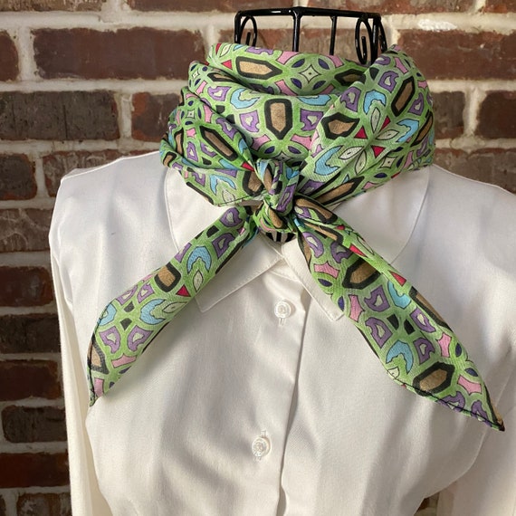 Celtic Green Scarf Soft Medallion Geometric Square Scarf Women's Hand Colored Scarf Wearable Art Fashion Scarf, Made by ElectrickInk