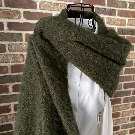 Chunky Fashion Vintage Weaved Scarf Olive Green Blanket Scarf with Fat Extra Long Fringe Extra Large Shawl