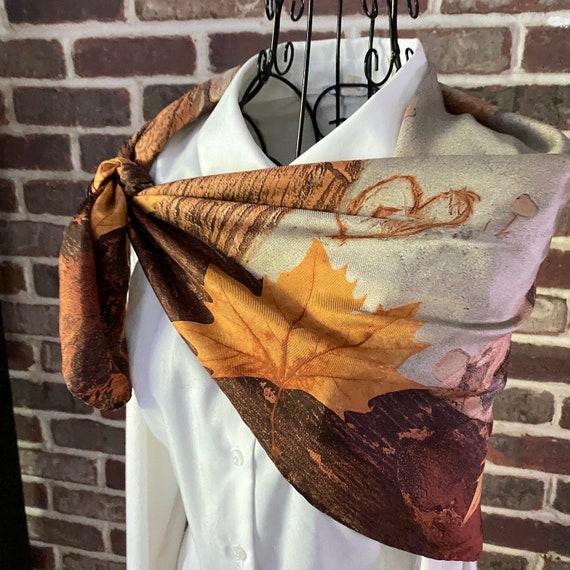 Vintage Escada Silk Scarf, Fall Forest DesignScarf, 80s Style Scarf