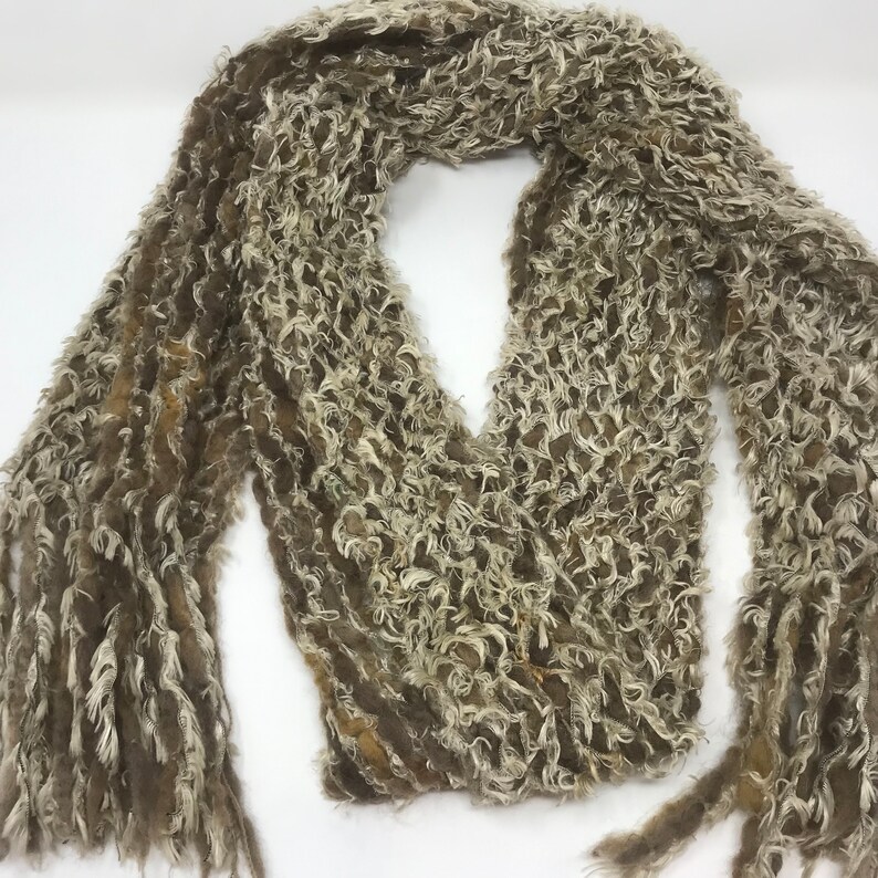 Open Weave Faux Fur Boa Scarf, Long Interweaved Knit Scarf, Bohemian Scarf image 10