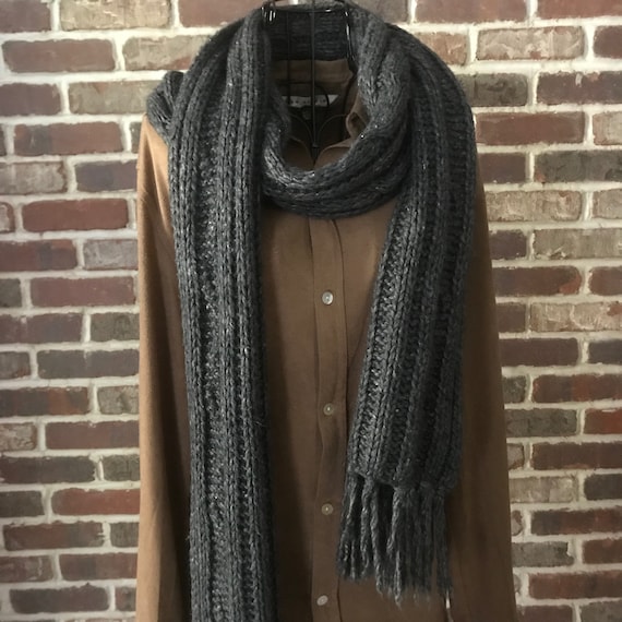 Vintage Gray Cable Knit Wool Scarf, Pure Wool Extr