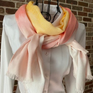 Sunset Ombre Scarf – Caribbean Yellow and Peach Tie-Dye Retro Long Scarf with Frayed Edges