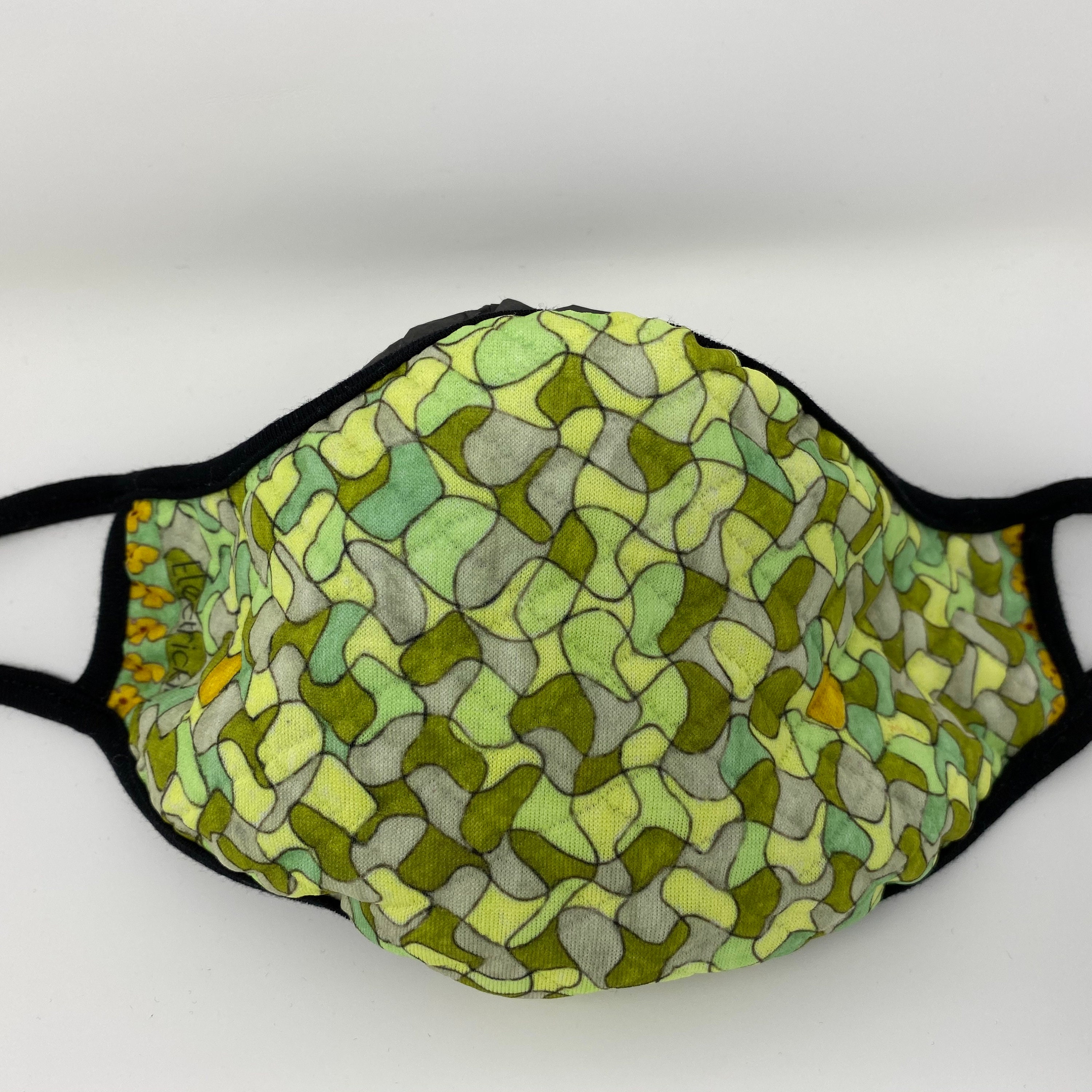 Face Mask, Quilted Fabric, Fashionable Chartreuse Puzzle Design