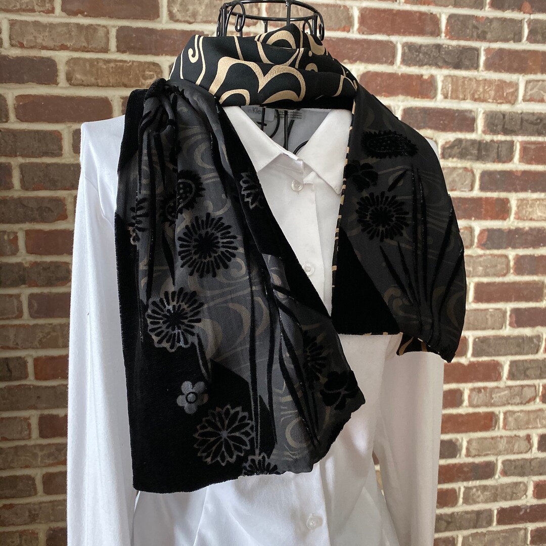 vintage velvet black floral scarf ^^^ *** main image 1