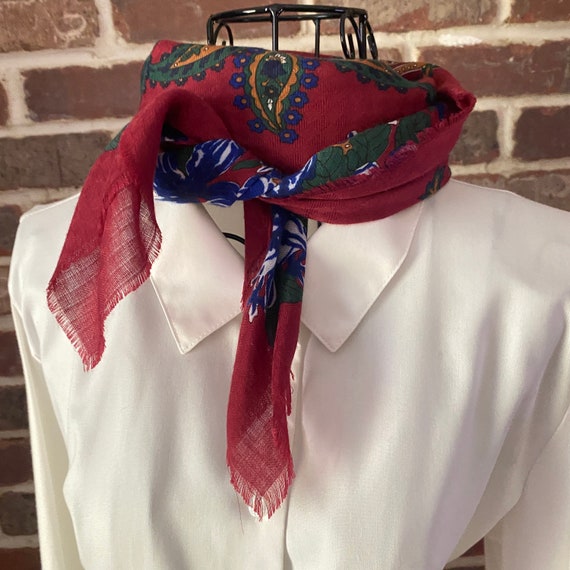 Vintage Classic Bohemian Design, Red Basket Weave with Frayed Fringe Edges