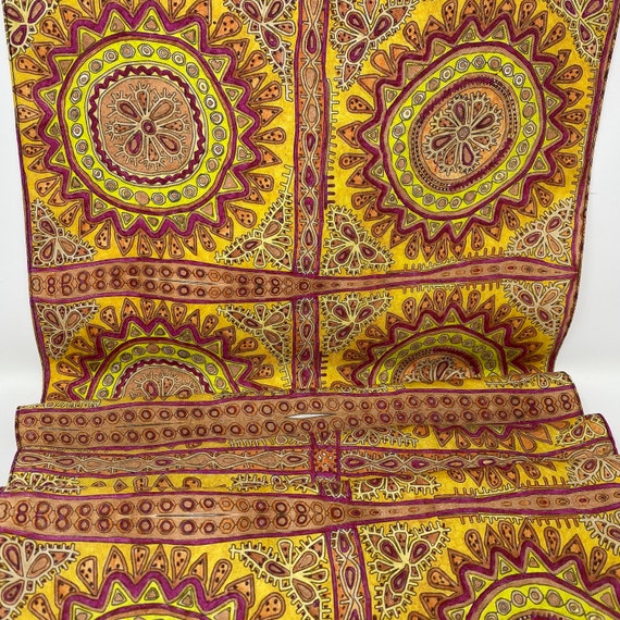 Sunburst Silk Scarf, Burnt Orange Indian Sun Print Women's Oblong Silk Twill Scarf, Wearable Art Scarf Original Design Scarf