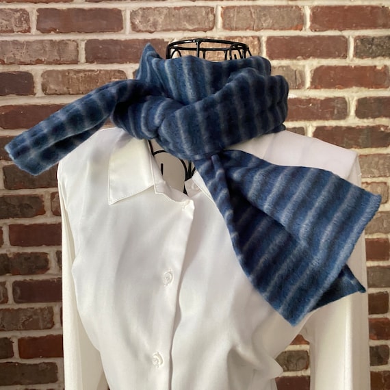 Fleece Ski Scarf, Slate Blue and Charcoal Gray Stripes Scarf