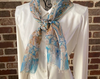 Italian Vintage Silk Scarf – Crinkle Sheer Paisley Classic Design