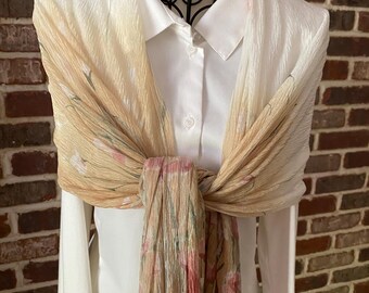 Vintage Art Deco Ombre Scarf: Floral Snapdragon, Flapper Fringe