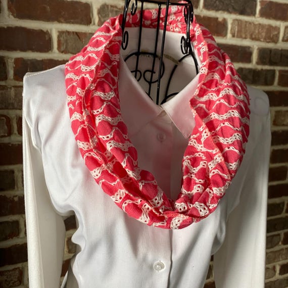 Spring Infinity Scarf Hot Pink Embroidered Cotton Scarf, Boho Style Scarf
