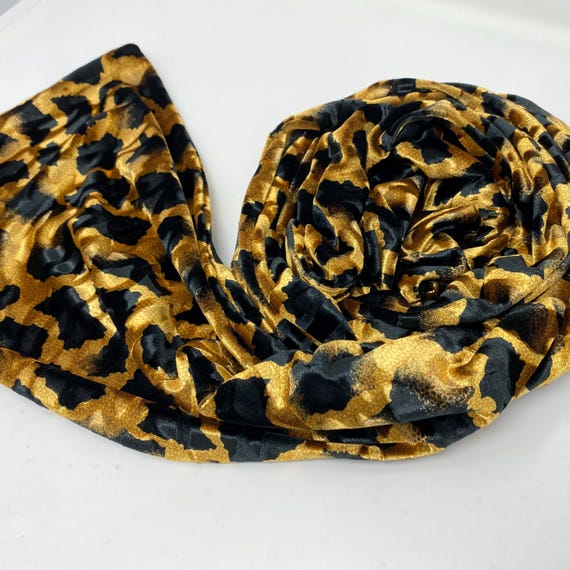 Vintage Leopard Print Velvet Scarf, Animal Cheetah Print Scarf, Black and Gold Double Sided Scarf