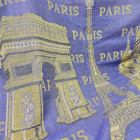 Vintage Traveler's Scarf Paris Jacquard Shawl, Weaved with Iconic French Landmarks and Twisted Fringe Extra Large Scarf French Wrap X-Large