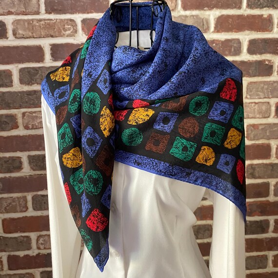 Vintage Albert Nipon Silk Scarf – Cobalt Blue Lar… - image 7