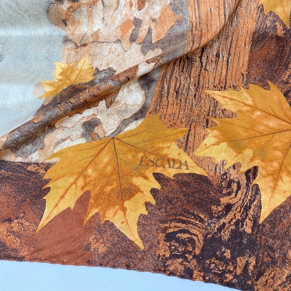 Vintage Escada Silk Scarf, Fall Foliage Design Scarf, 80s Style Scarf, Perfectly Preppy Silk Twill Scarf