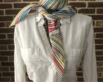 Rainbow Print Scarf, Soft Square Scarf, Hand Colored Scarf Wearable Art Scarf