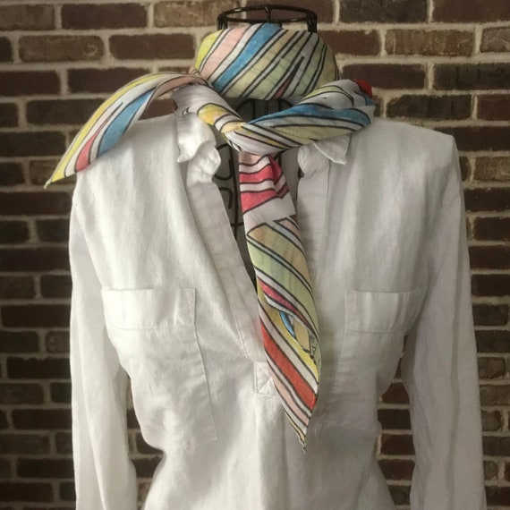 Rainbow Print Scarf, Soft Square Scarf, Hand Colored Scarf Wearable Art Scarf