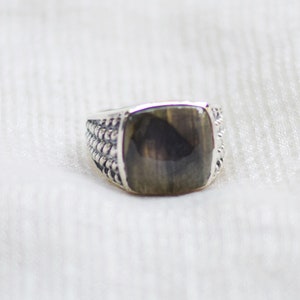 Handmade Labradorite Sterling Silver Men&#39;s Ring, Adjustable Band