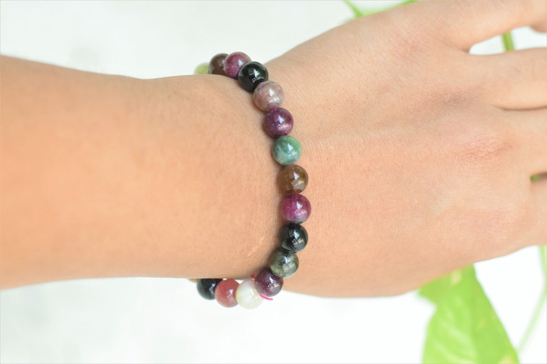 Handmade Tourmaline gemstone 8mm bracelet stone wristband Natural stone bracelet beaded bracelet healing stone image 3