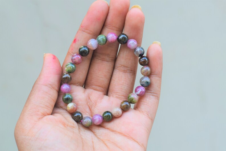 Handmade Tourmaline gemstone 8mm bracelet stone wristband Natural stone bracelet beaded bracelet healing stone image 2