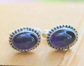 Handmade Amethyst stone purple cufflinks- cufflinks in silver-silver cufflinks-silver buttons