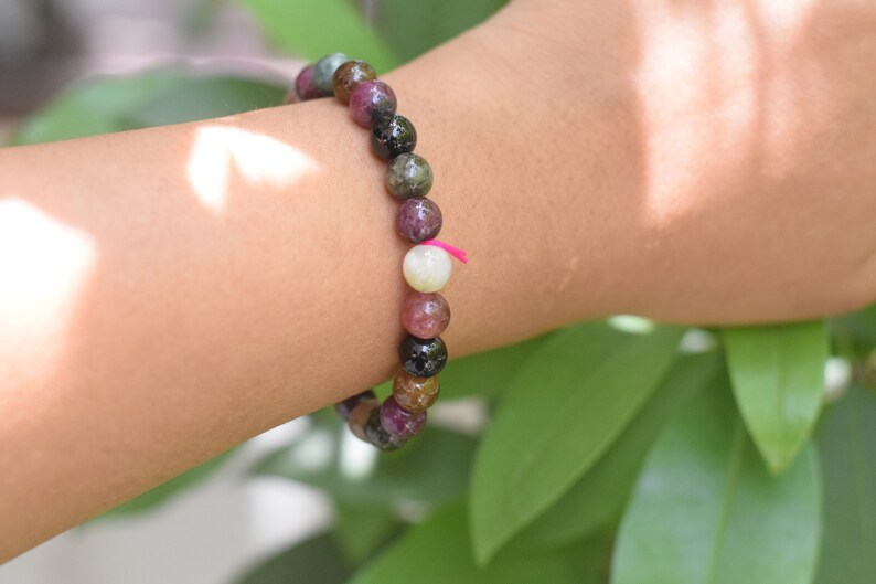 Handmade Tourmaline gemstone 8mm bracelet stone wristband Natural stone bracelet beaded bracelet healing stone image 1