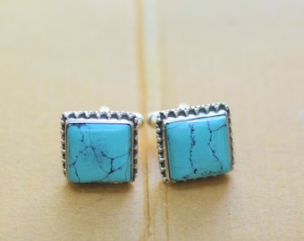 Handmade Turquoise cufflinks- cufflinks in silver-silver cufflinks-silver buttons-christmas gift- square cufflinks