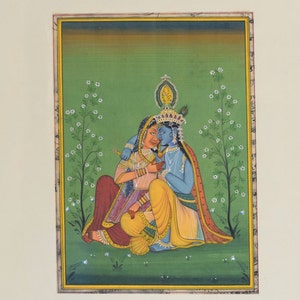 Framed painting living room wall hanging handmade wall decor radha krishna  painting   hindu d-framed with glassvintage 40-50 years