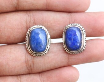 Handmade Lapis lazulli gemstone white cufflinks- cufflinks in silver-silver cufflinks-silver buttons