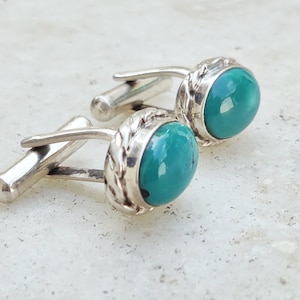 Men&#39;s jewelry Handmade Turquoise cufflinks cufflinks in silver cuff links silver buttons gift for him