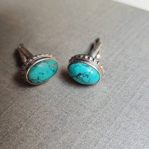 Handmade Turquoise cufflinks silver mens jewellery silver cufflinks silver buttons gift christmas