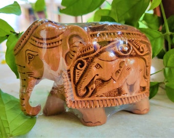 Wood statue elephant handcarved wooden elephant home decor elephant ganesha wooden piece ganesha free shipping