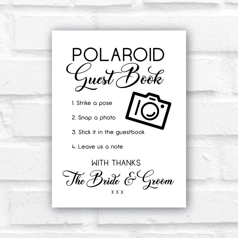 Printable wedding day polaroid picture instruction for your Etsy