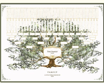 Royal gold flower large 60x25 inches ancestry genealogy family tree wall decor,large size digital printable file 7 generation custom chart