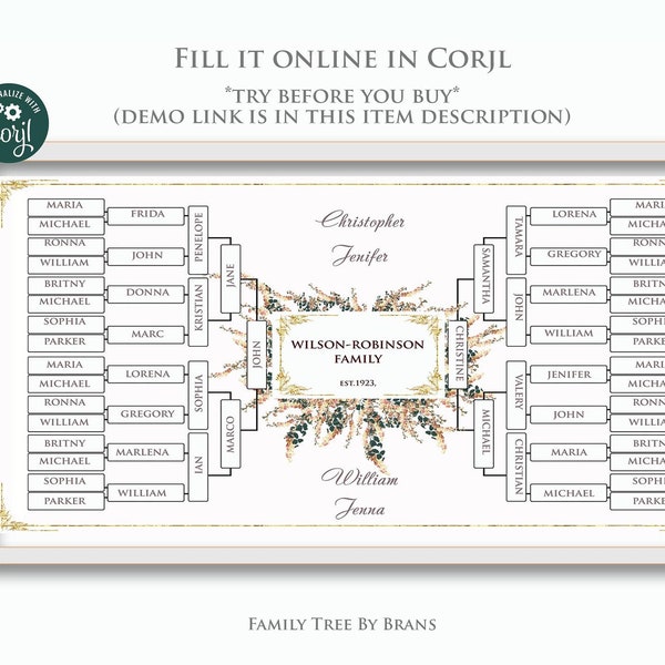 Fillable cherry blossom family tree 5 or 6 generation. Add the names online. Lifetime access and updates of your family tree. Digital file.