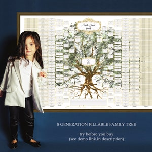 Fillable family tree 8 generation. Easy add your family names. Ancestry chart. Gold anniversary gift. Digital pedigree chart Corjl editable.