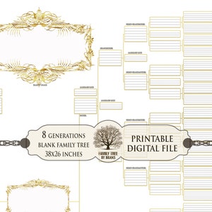 38x26 Large 8 Generations Family Tree Printable Digital File, Royal ...