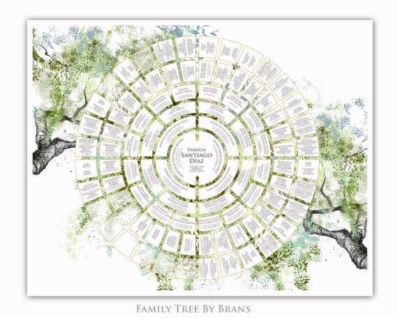 Tabella personalizzata dell'albero genealogico di antenati 6 o 7  generazioni Stampabile, arredamento verde della parete dell'albero estivo,  regalo floreale per il suo regalo di anniversario -  Italia