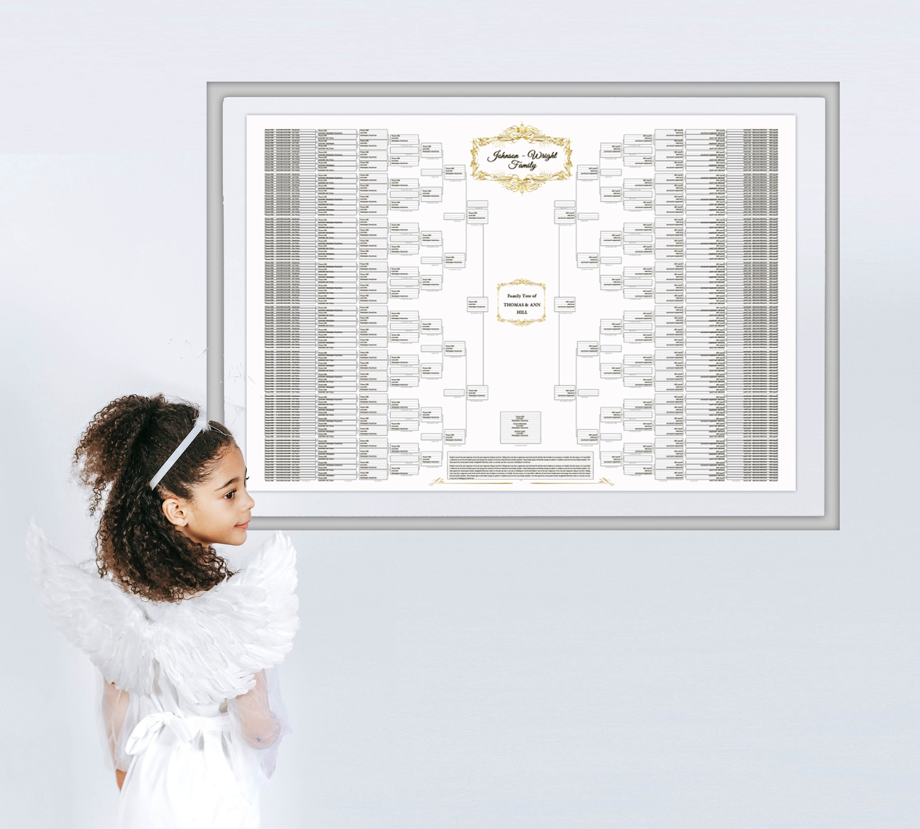 10 generations family tree printable instant download. Royal gold ancestry tree digital file. Large genealogy chart wall decor. Wedding gift