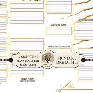38x26 Large 8 Generations Family Tree Printable Digital File, Royal ...