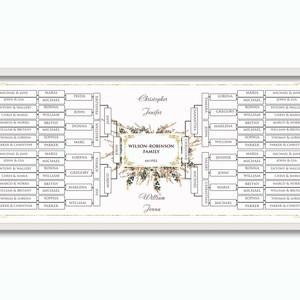 Royal gold flower large 60x25 inches ancestry genealogy family tree wall decor,large size digital printable file 7 generation custom chart