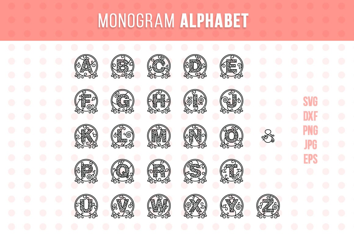 Download Round Monogram Alphabet Svg Monogram Letters Initials Svg Etsy