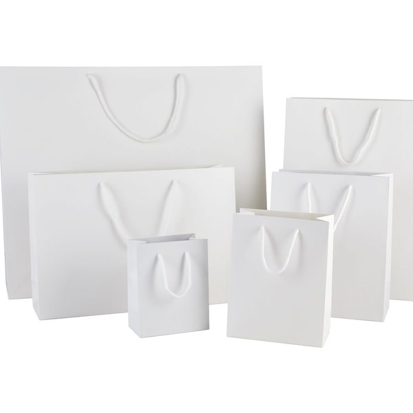 Luxury White Matt Boutique Gift Bags - 6 Sizes Avaliable with Matching Rope Handles - Perfect for Weddings, Birthdays and Bridal Parties