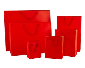 Red Matt Laminated Boutique Gift Bags with Rope Handles – 6 Sizes (XS to XXL) | Luxury Recyclable Packaging for Weddings, Events & Retail