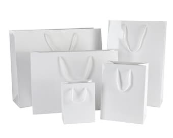 Luxury White Gloss Laminated Gift Bags with Rope Handles – 6 Sizes | Boutique Packaging for Weddings, Corporate Gifting & Events