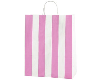 20 Light Pink and White Stripe Twist Handle Paper Carrier Bags - Size Medium 25x31x11cm